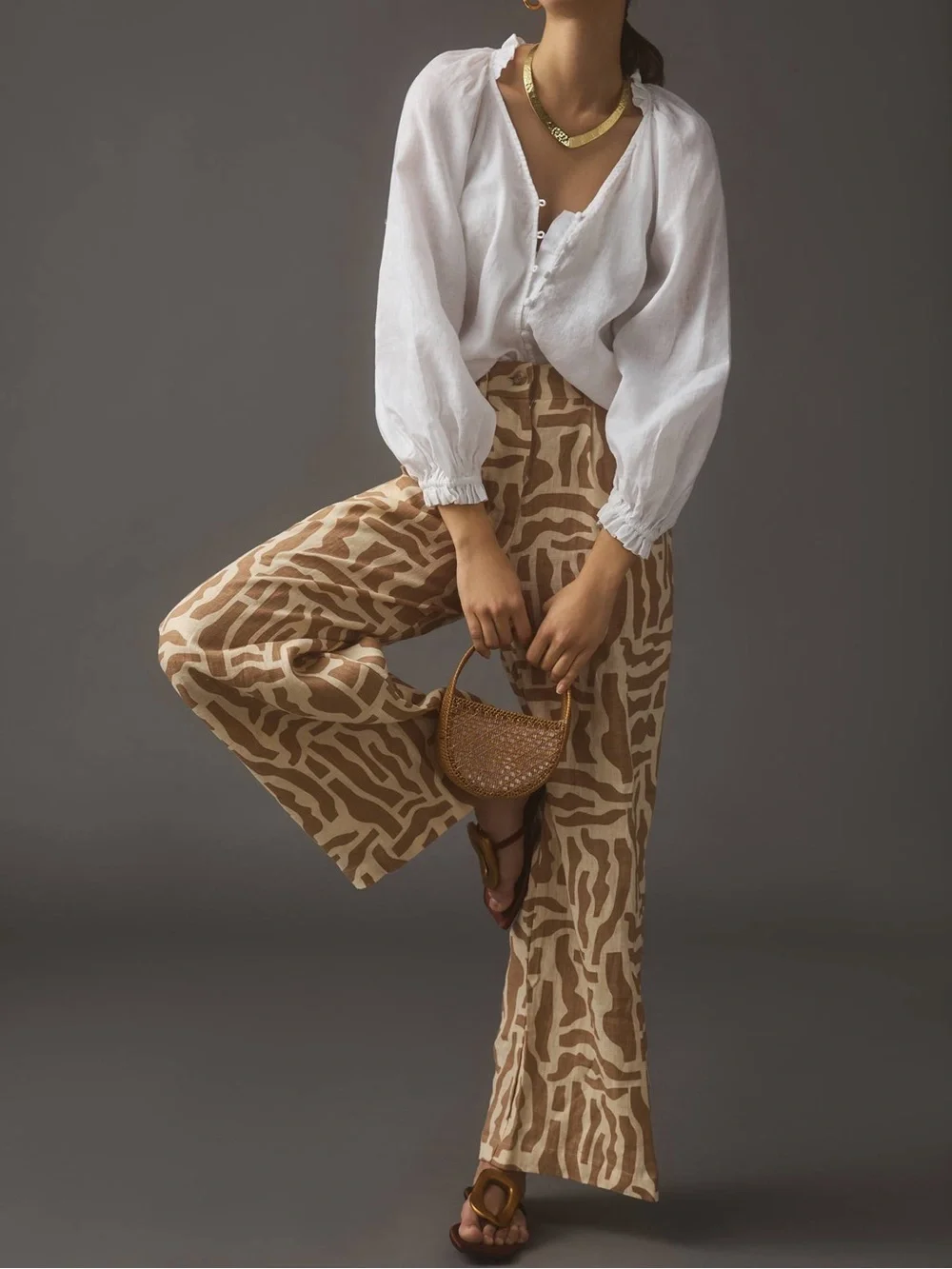Anthropologie Maeve The Audie Linen Puff-Sleeve Blouse Linen